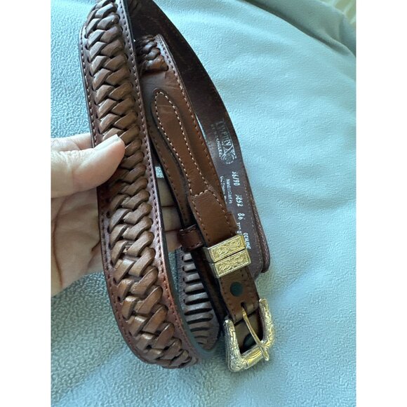 Twenty X Wrangler Belt Mens 36 Leather Silver Buckle Western Braided Mexico - Picture 1 of 6